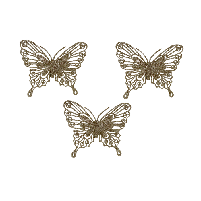 SCHMETTERLINGE CLIP gold glitter 3Stk.