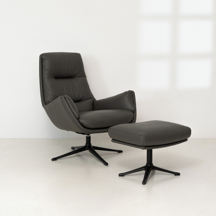 LORENZO Drehsessel & Hocker Leder grau