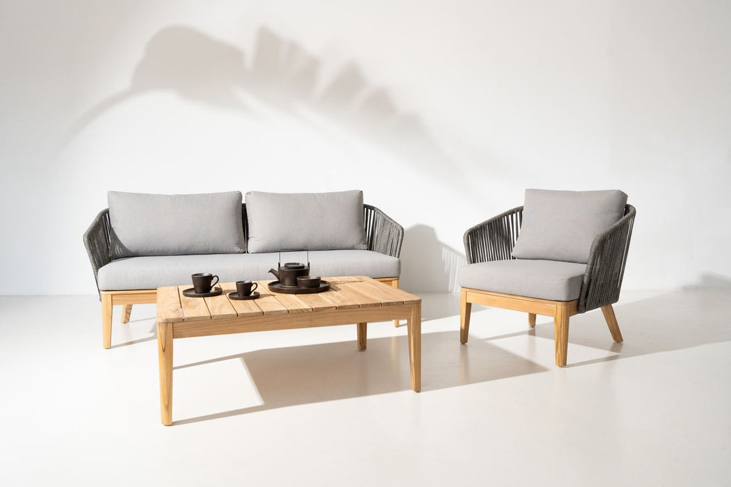 DAVY Outdoorsofa 3er + Outdoor Einzelsessel + Loungetisch