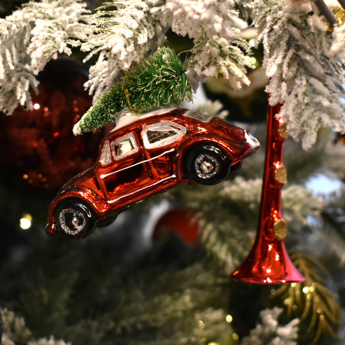 GLASFIGUR AUTO mit Baum rot