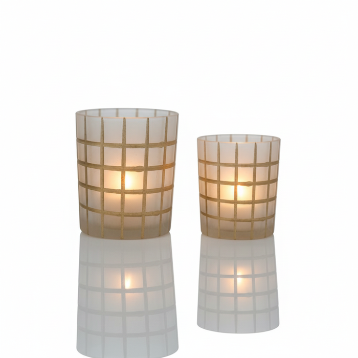 GRID Teelichthalter weiß/gold